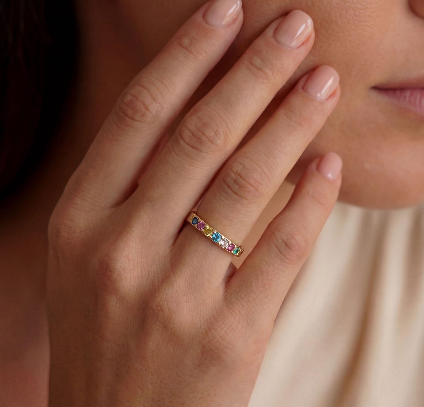 Birthstone Ring, Dainty Stackable Gemstone Band, Minimalist Gemstone Ring, Anniversary Gift, Gift for Mom, Gift for Her