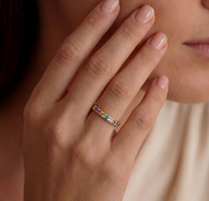Birthstone Ring, Dainty Stackable Gemstone Band, Minimalist Gemstone Ring, Anniversary Gift, Gift for Mom, Gift for Her