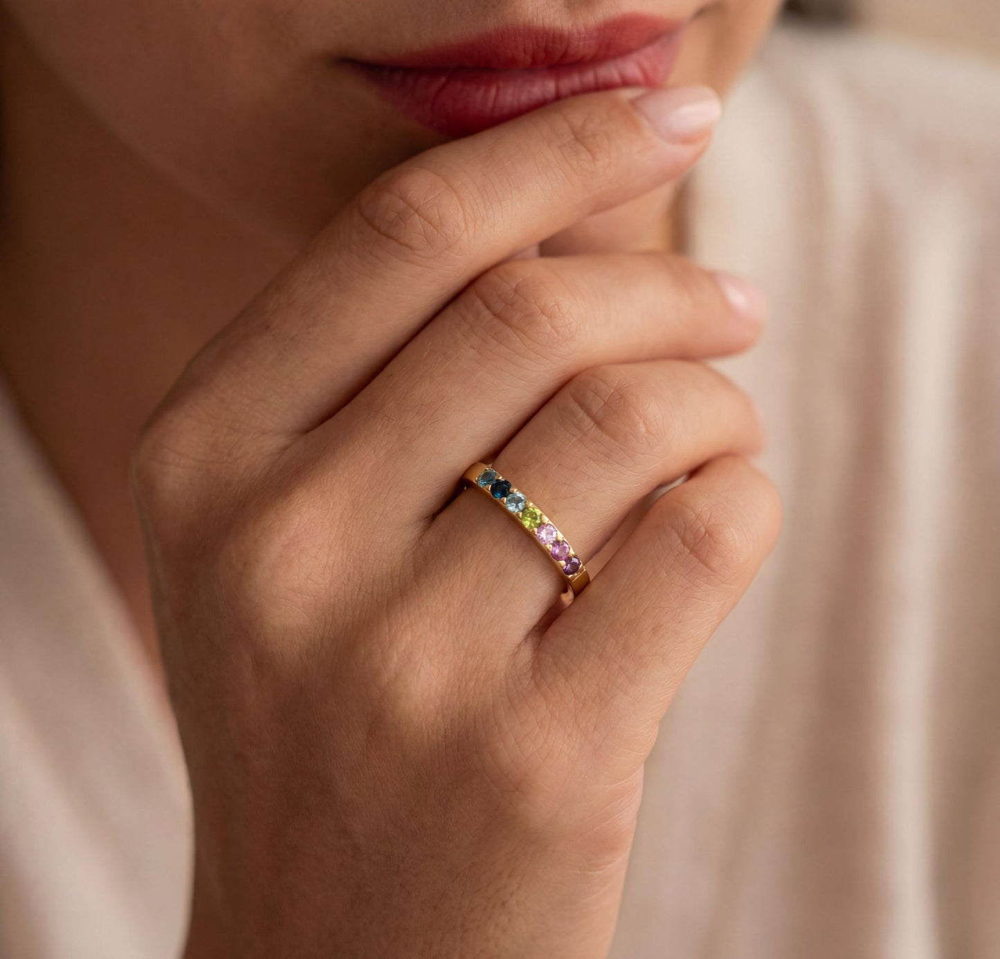 Birthstone Ring, Dainty Stackable Gemstone Band, Minimalist Gemstone Ring, Anniversary Gift, Gift for Mom, Gift for Her