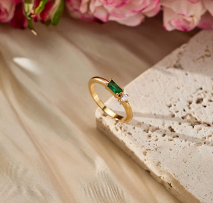 Dual Birthstone Ring, 18K Gold Plated, Custom Stone Ring, Minimalist Jewelry, Mothers Ring, Gift for Mom, Gift for Her
