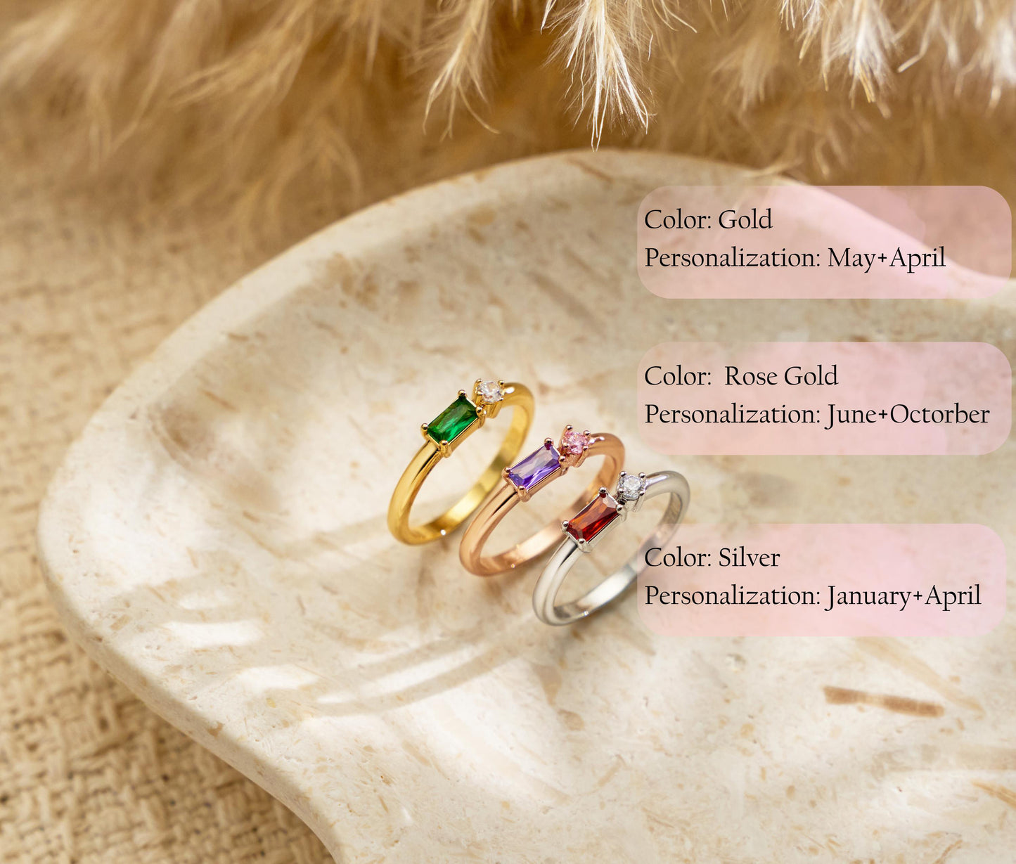 Dual Birthstone Ring, 18K Gold Plated, Custom Stone Ring, Minimalist Jewelry, Mothers Ring, Gift for Mom, Gift for Her