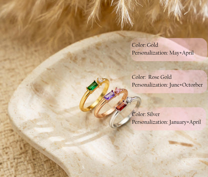 Dual Birthstone Ring, 18K Gold Plated, Custom Stone Ring, Minimalist Jewelry, Mothers Ring, Gift for Mom, Gift for Her