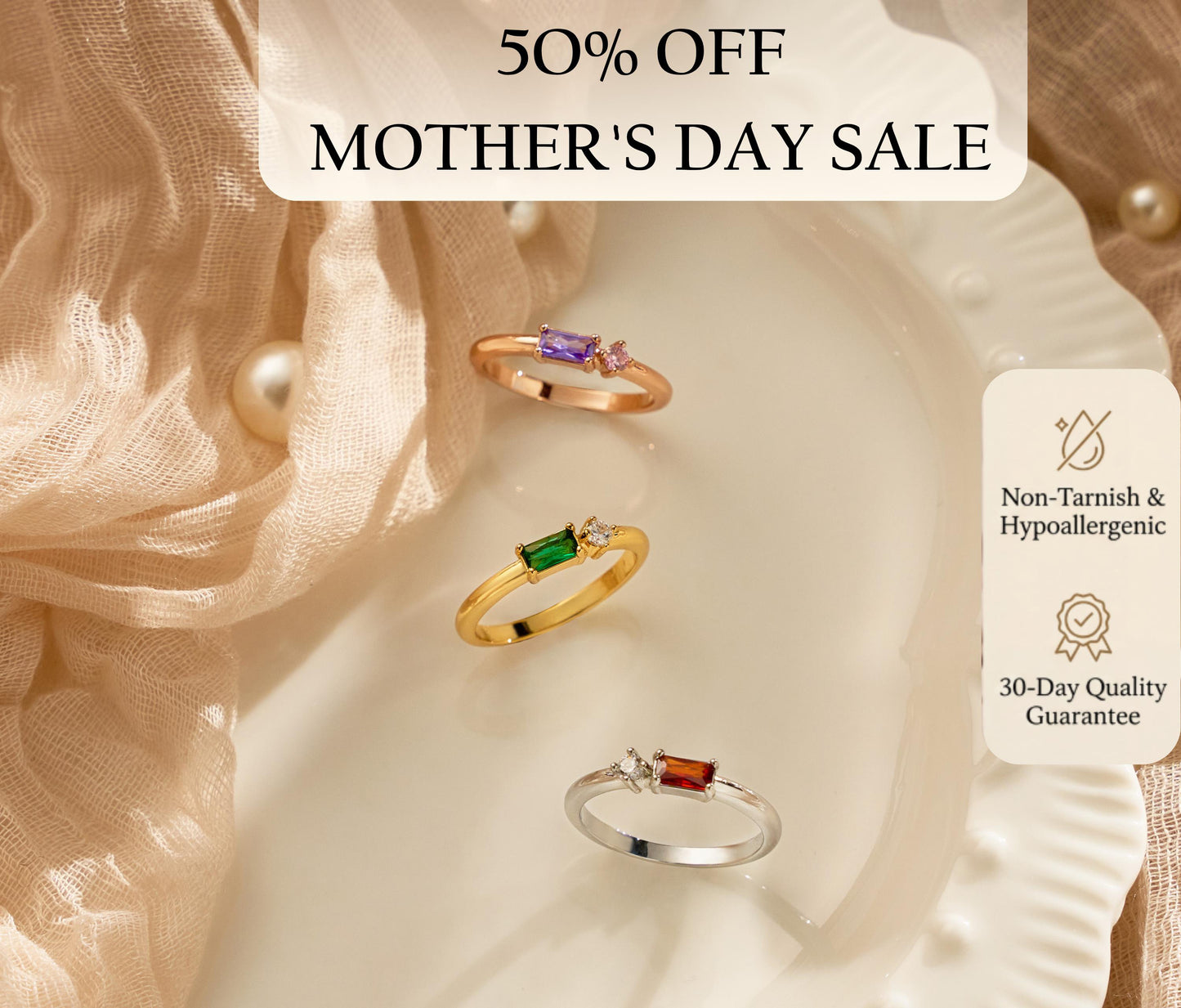 Dual Birthstone Ring, 18K Gold Plated, Custom Stone Ring, Minimalist Jewelry, Mothers Ring, Gift for Mom, Gift for Her