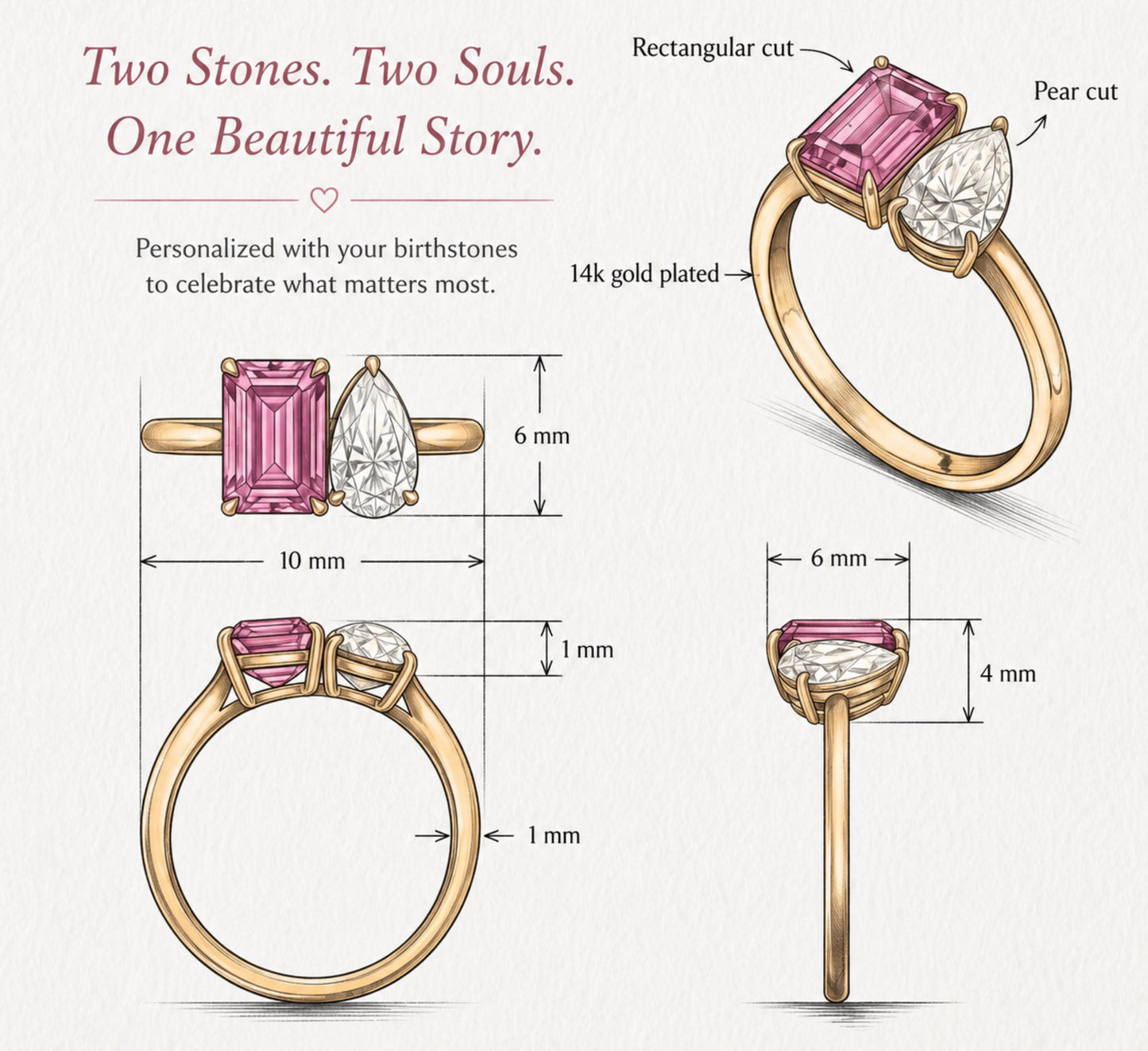 Toi Et Moi Birthstone Ring – Personalized Couple Gift