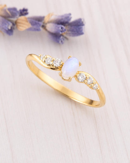 Minimalist Oval Moonstone Ring for Her
